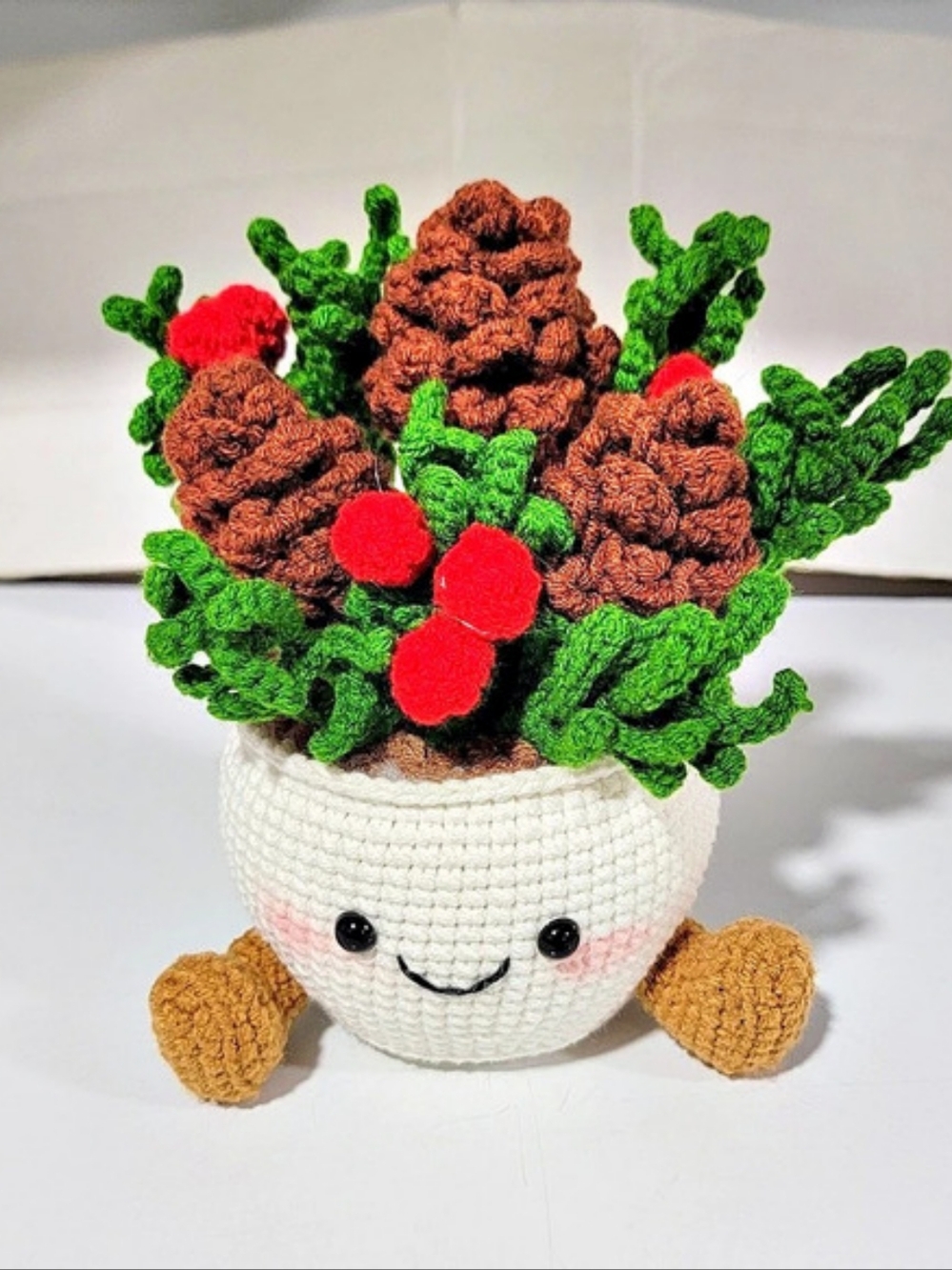 Handmade Crochet Christmas Pinecone Plant